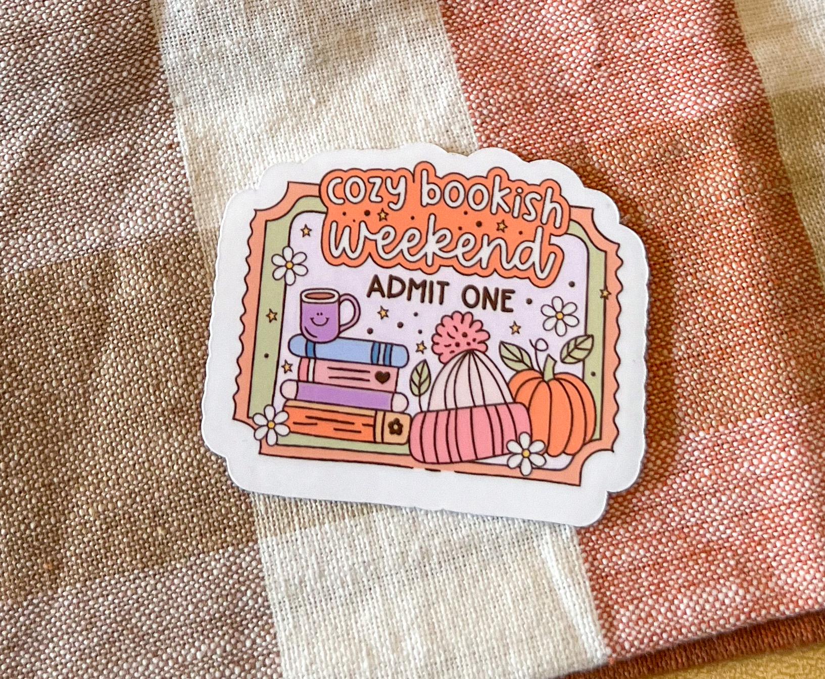 Cozy Bookish Weekend Fall Vinyl Sticker