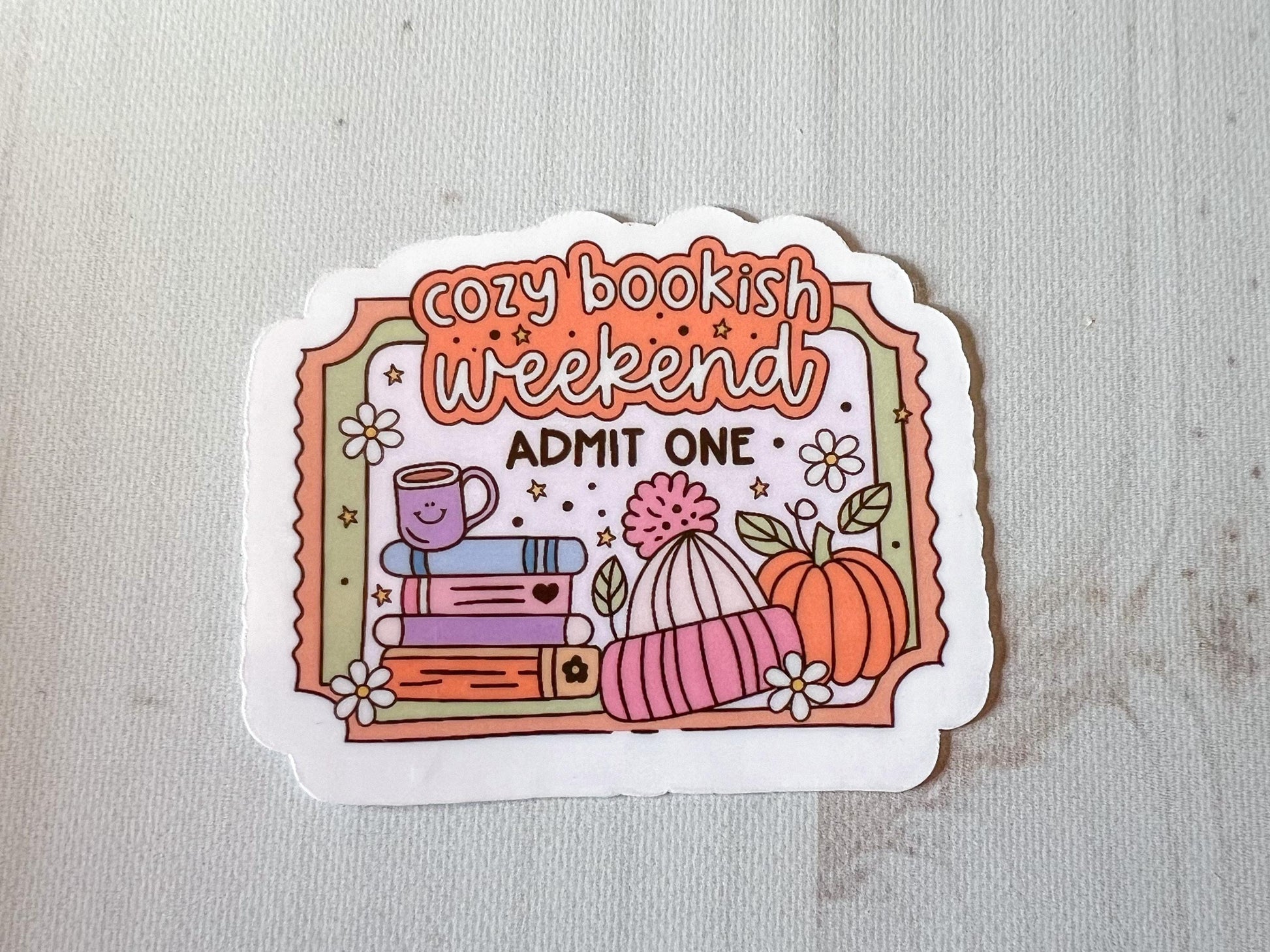 Cozy Bookish Weekend Fall Vinyl Sticker