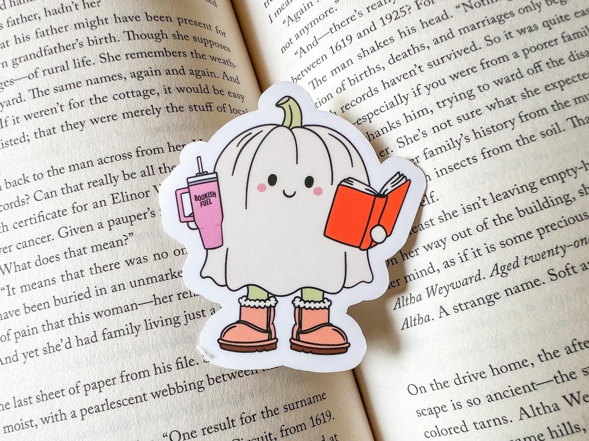 Pumpkin Ghost Reading Bookish Fuel Fall Vinyl Sticker