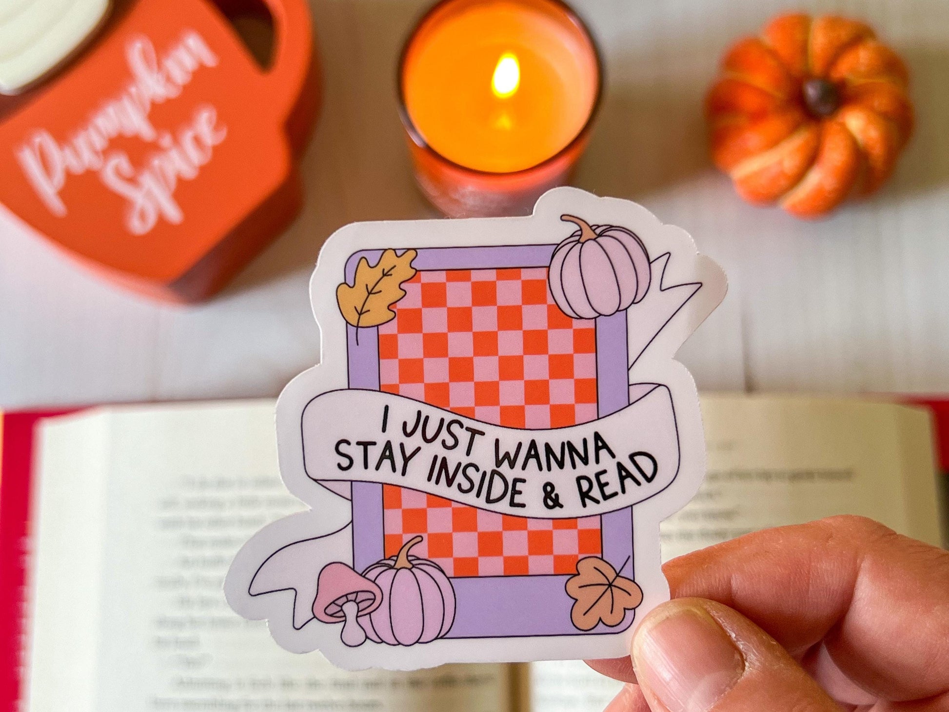 I Just Want to Stay Inside & Read Cozy Fall E-Reader Vinyl Sticker