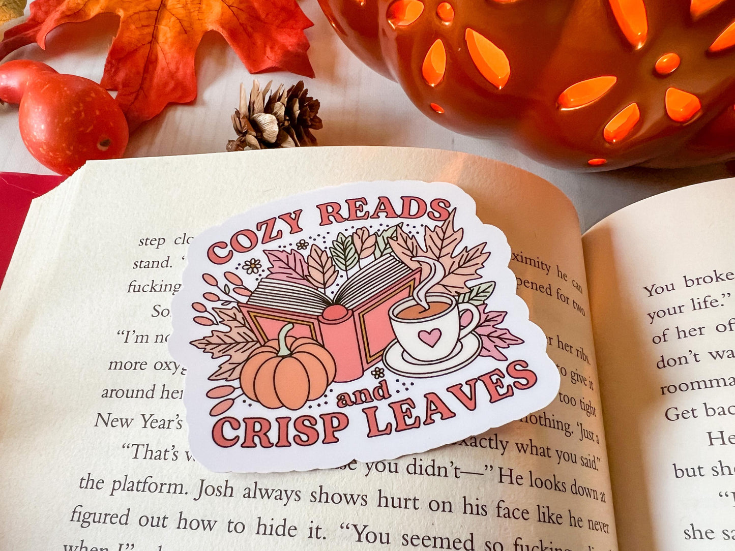Cozy Reads and Crisp Leaves Autumn Books Fall Sticker