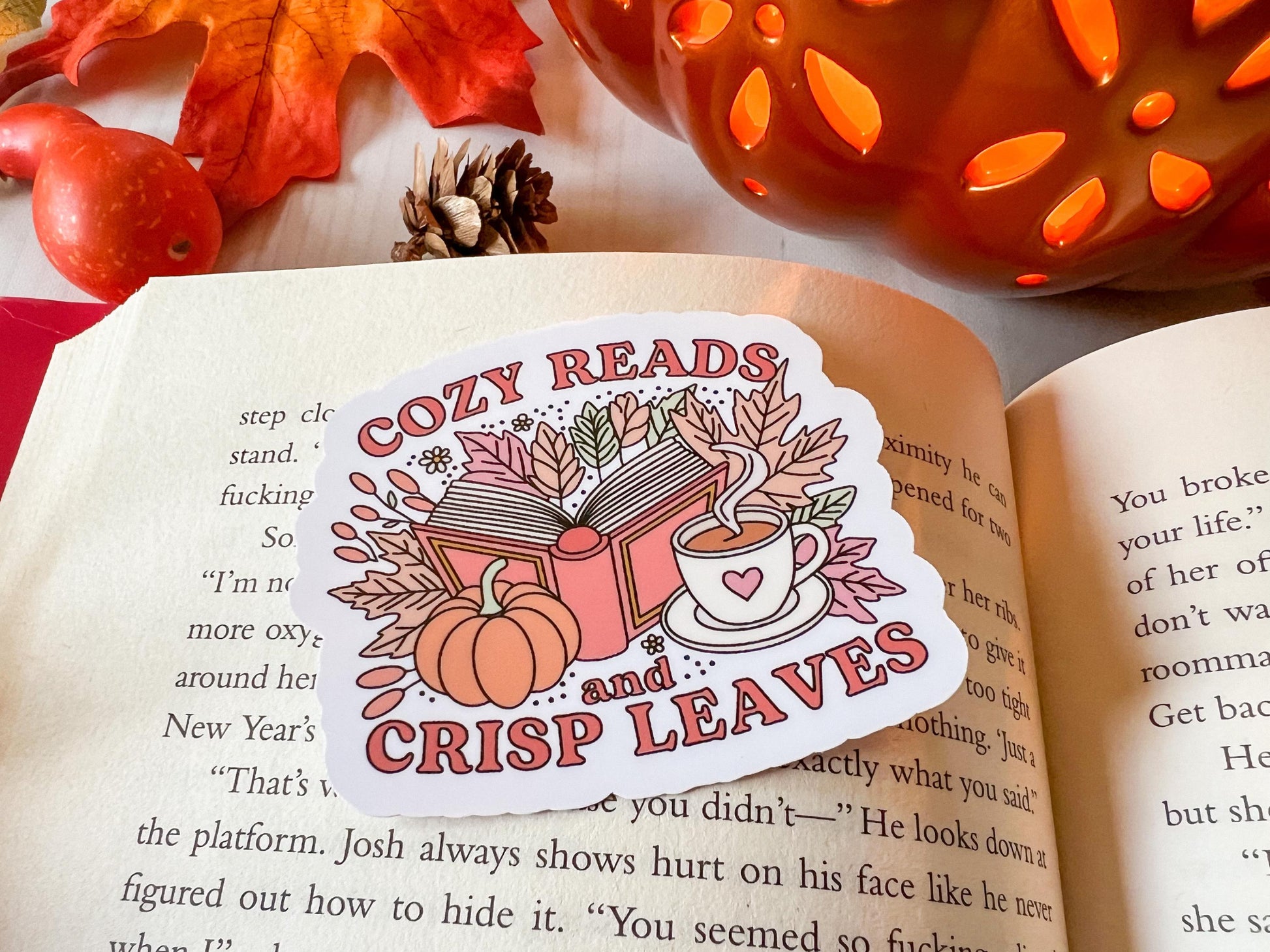 Cozy Reads and Crisp Leaves Autumn Books Fall Sticker