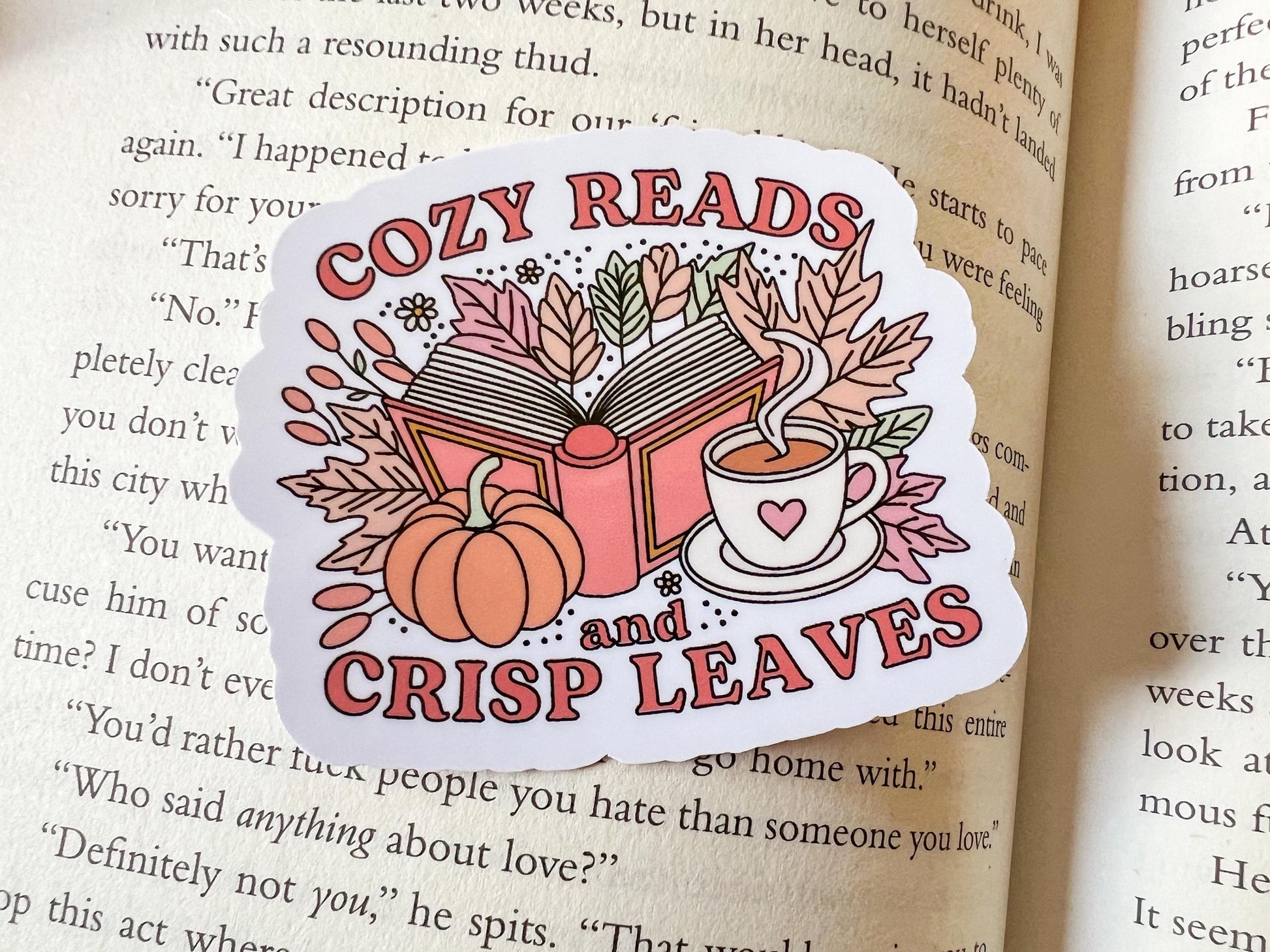Cozy Reads and Crisp Leaves Autumn Books Fall Sticker