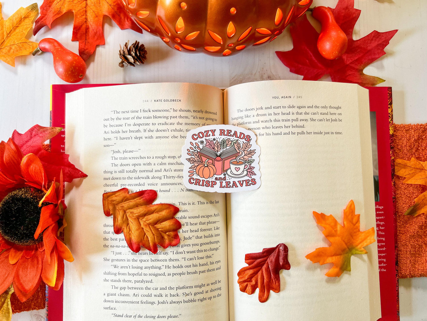 Cozy Reads and Crisp Leaves Autumn Books Fall Sticker