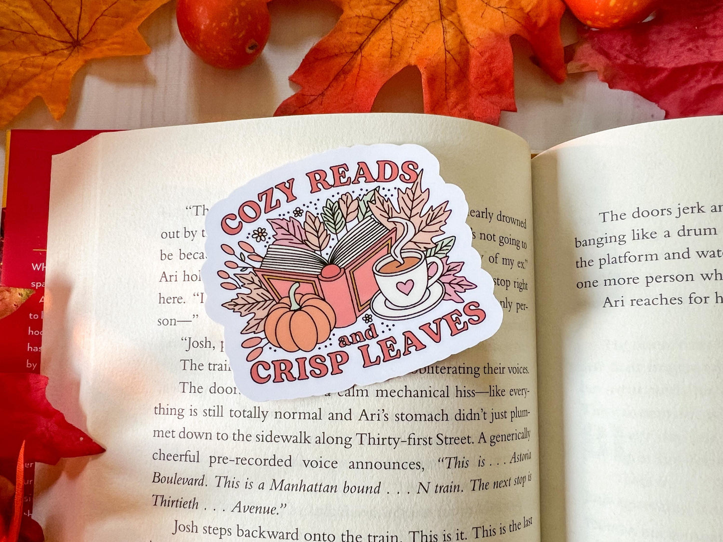 Cozy Reads and Crisp Leaves Autumn Books Fall Sticker