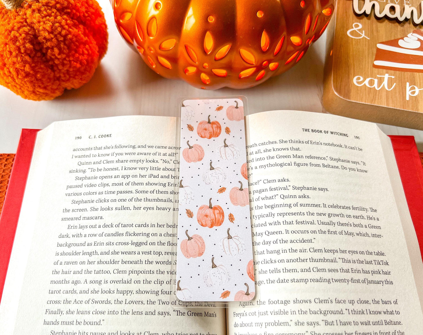 White & Orange Pumpkins Fall Bookmark | Autumn Bookmark | Bookworm Gift | Gift for Reader