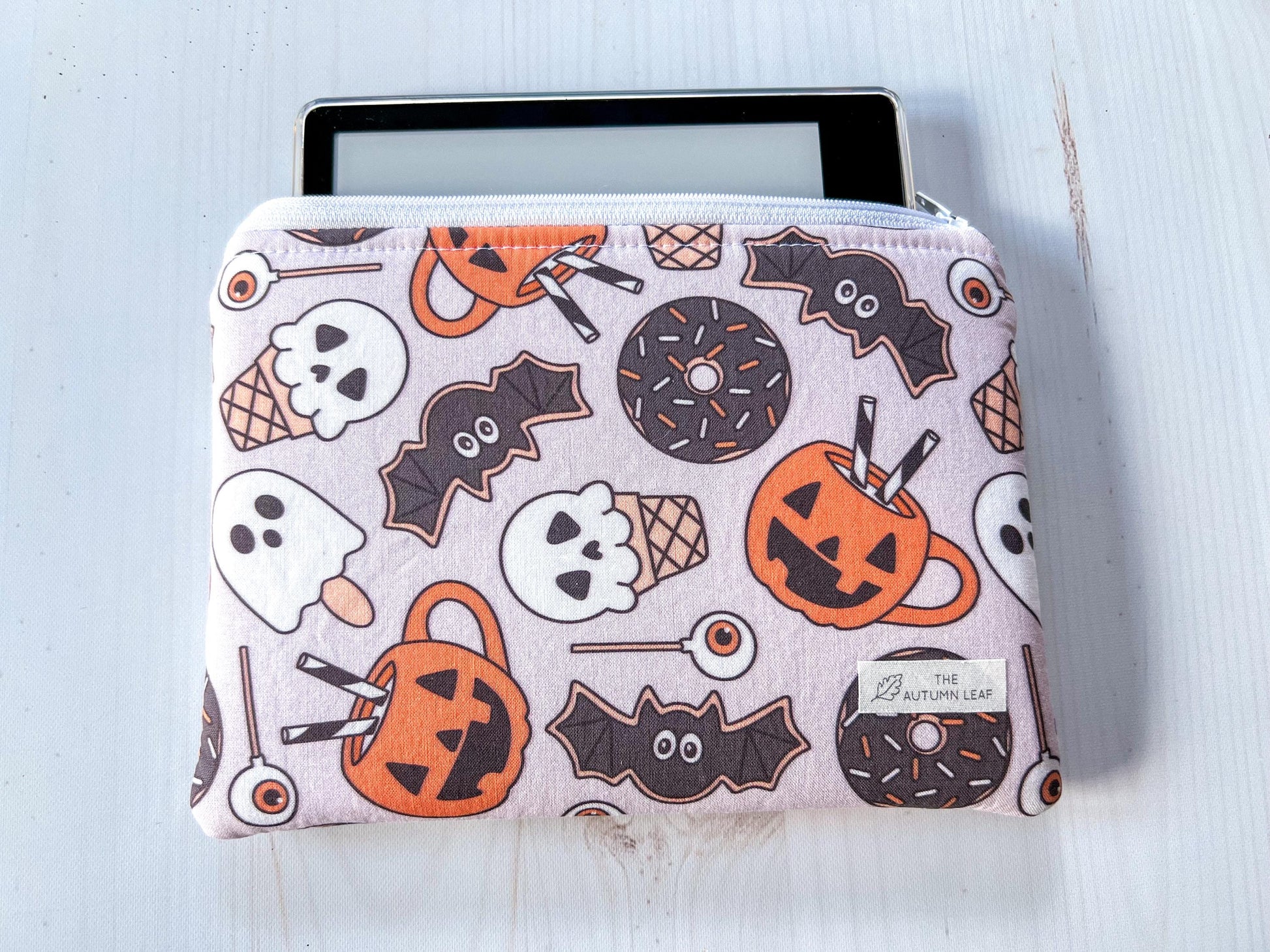 Halloween Treats Ghosts, Bats, and Pumpkins Zippered E-Reader Pouch Case