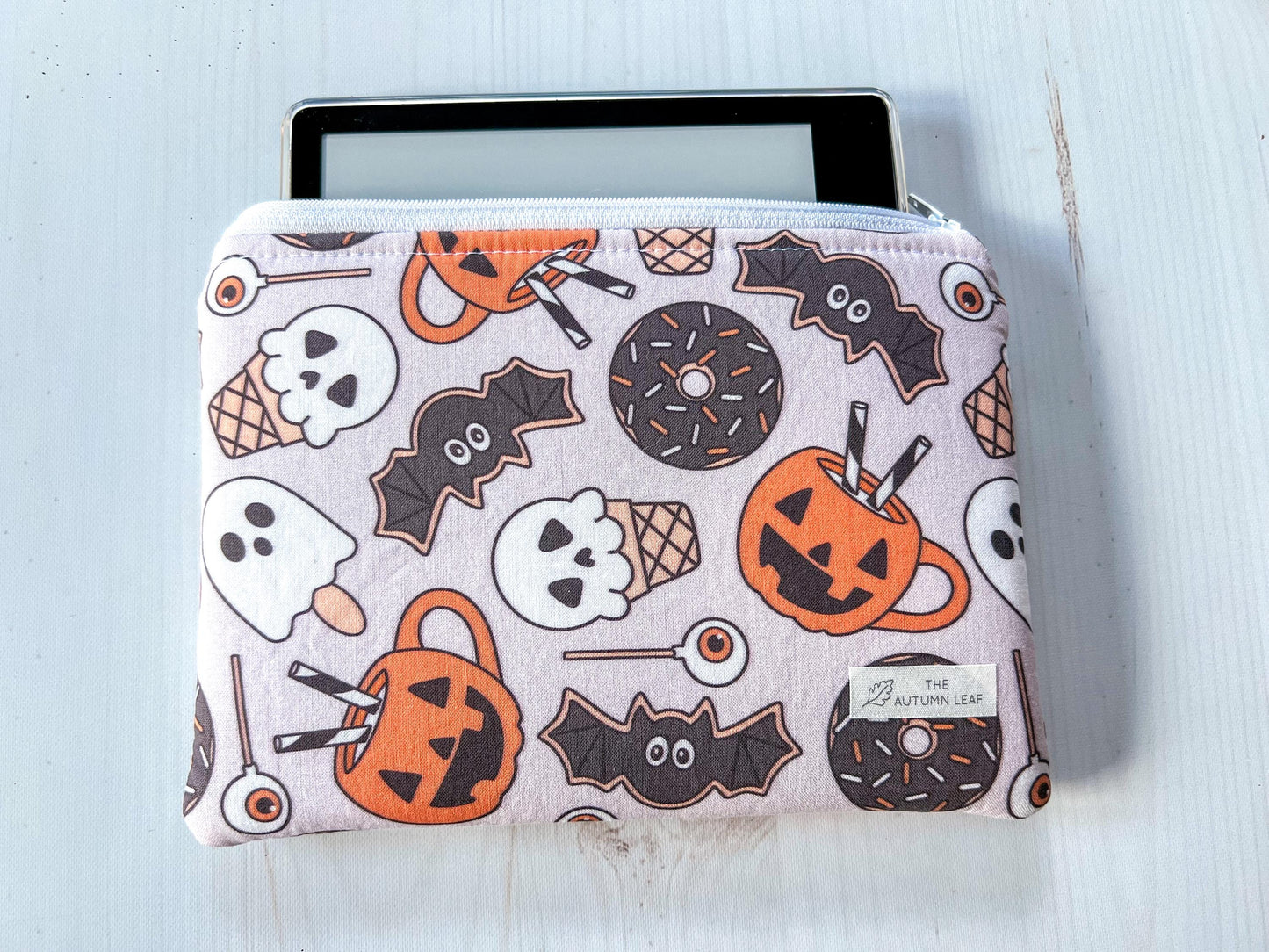 Halloween Treats Ghosts, Bats, and Pumpkins Zippered E-Reader Pouch Case