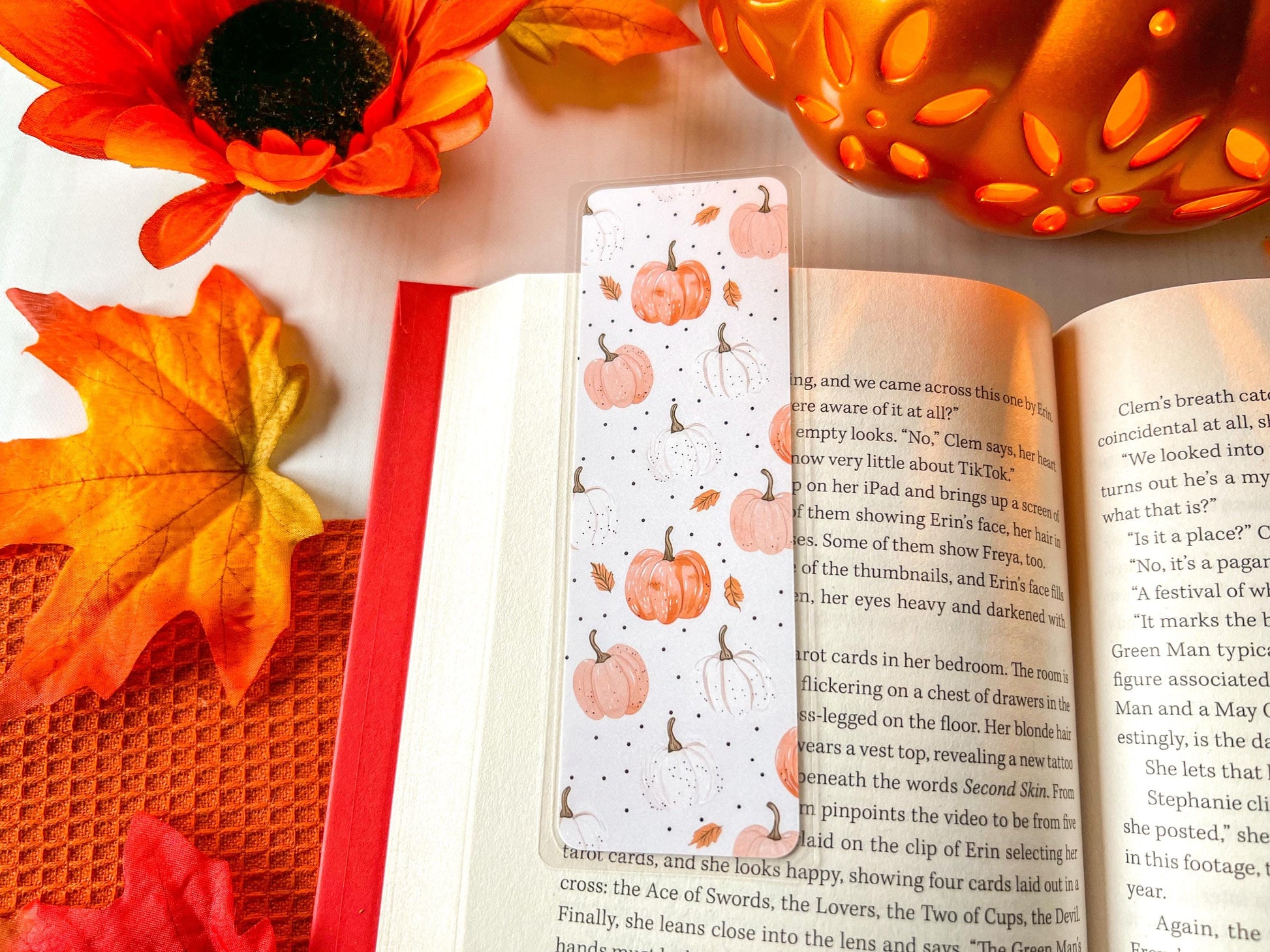 White & Orange Pumpkins Fall Bookmark | Autumn Bookmark | Bookworm Gift | Gift for Reader