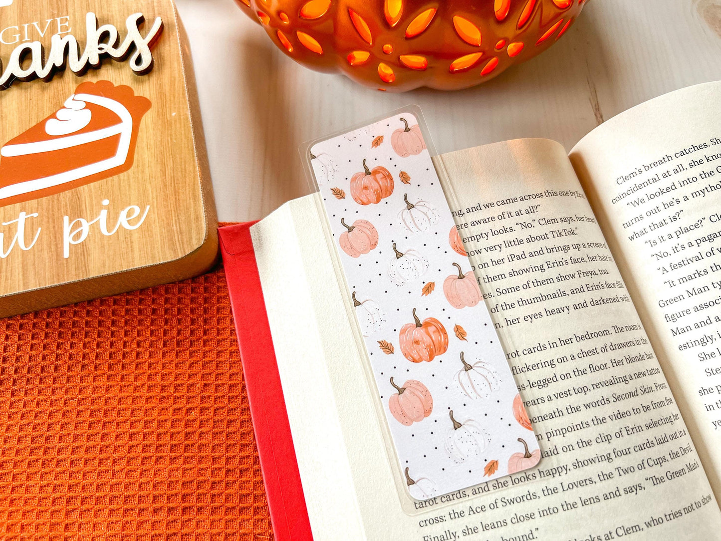 White & Orange Pumpkins Fall Bookmark | Autumn Bookmark | Bookworm Gift | Gift for Reader