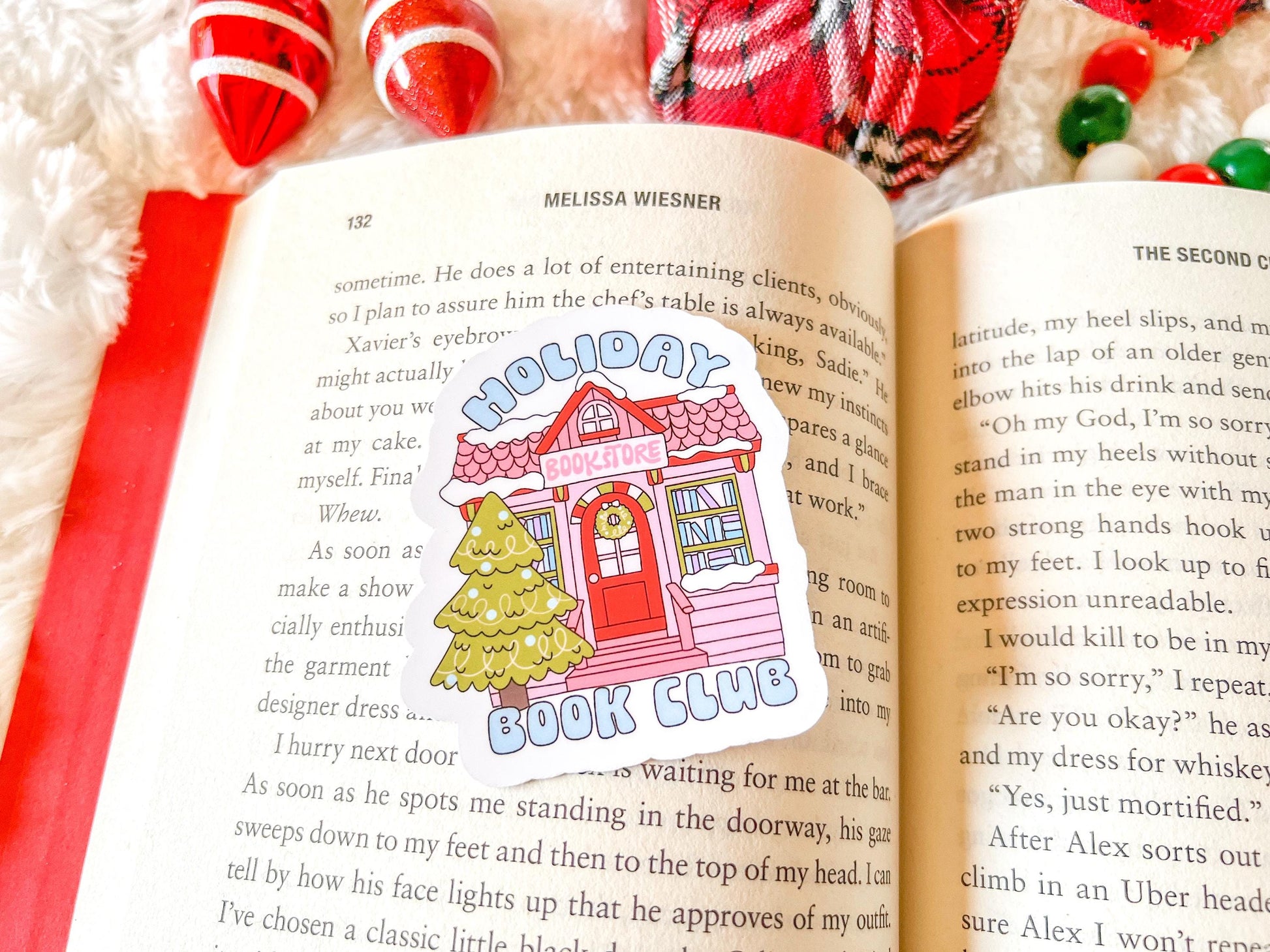 Holiday Book Club Bookstore Christmas Vinyl Sticker