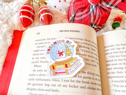 Dreaming of a Winter Holiday Romance Christmas Snow Globe Vinyl Sticker
