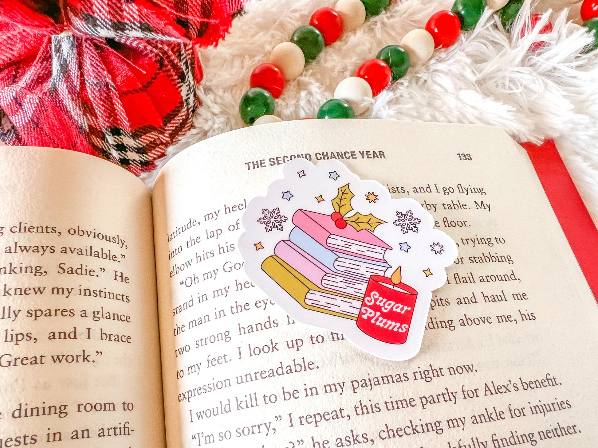 Christmas Book Stack & Candle Vinyl Sticker