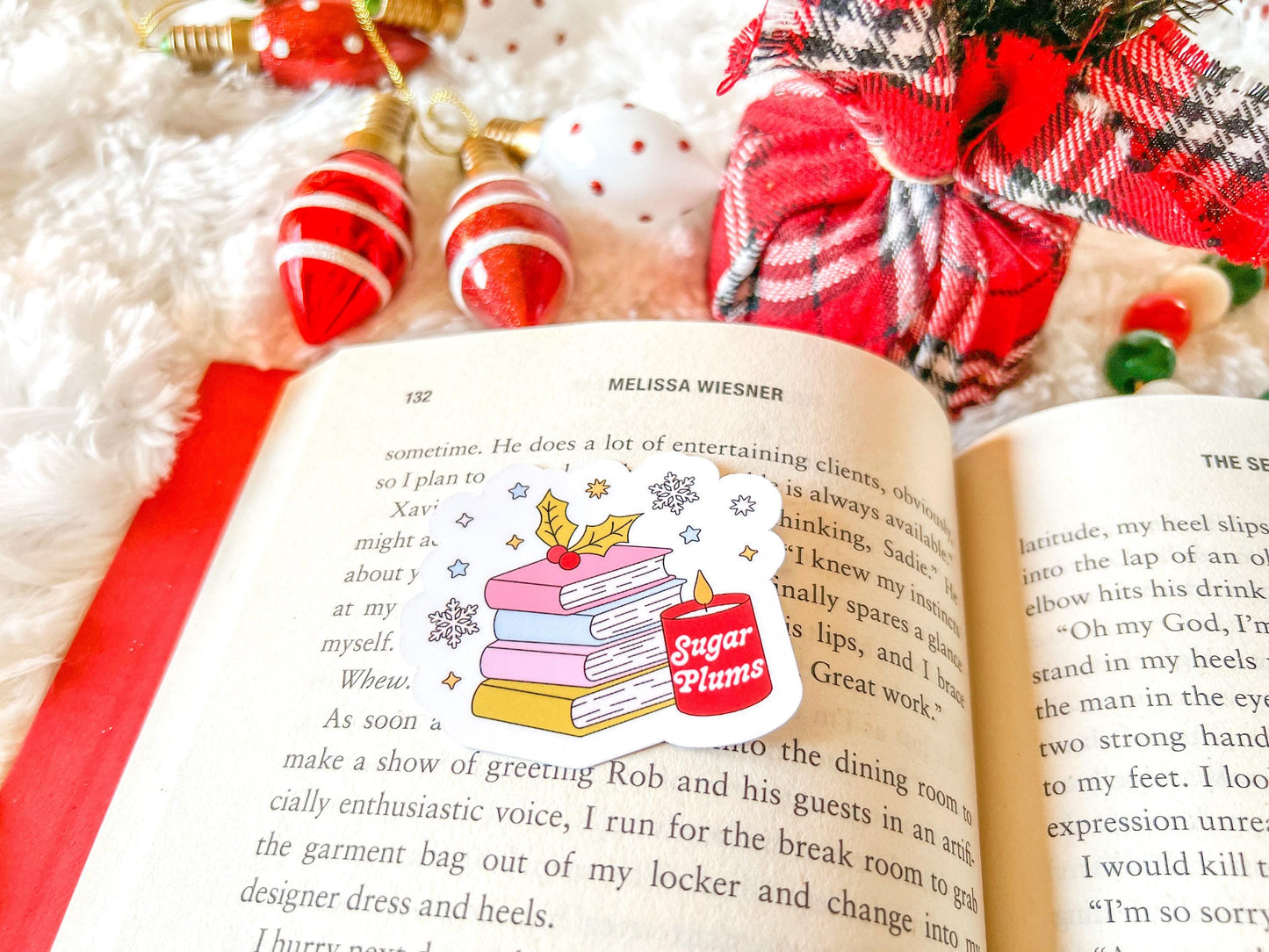 Christmas Book Stack & Candle Vinyl Sticker