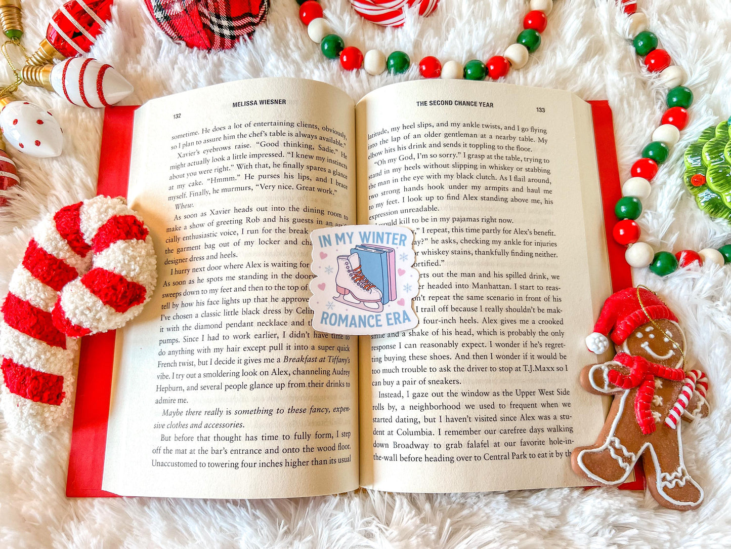 Winter Romance Era Ice Skates & Books Vinyl Christmas Sticker