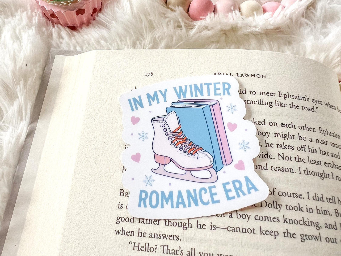Winter Romance Era Ice Skates & Books Vinyl Christmas Sticker