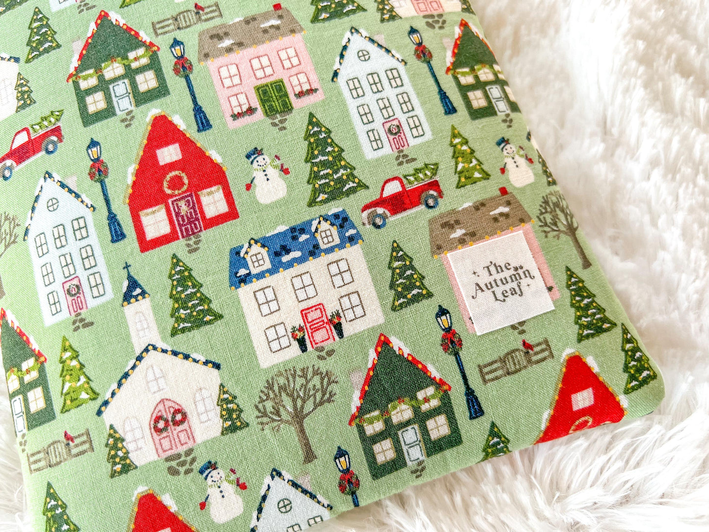New England Christmas Village Book Cozy | Christmas Book Cover | Christmas Book Protector | Snowman Book Cover | Cozy Book Cover