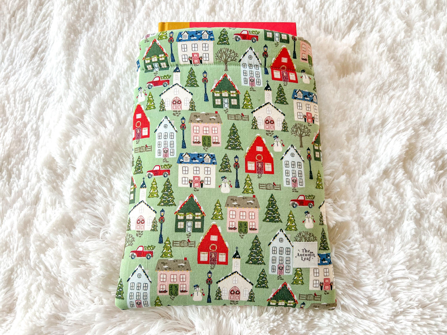 New England Christmas Village Book Cozy | Christmas Book Cover | Christmas Book Protector | Snowman Book Cover | Cozy Book Cover