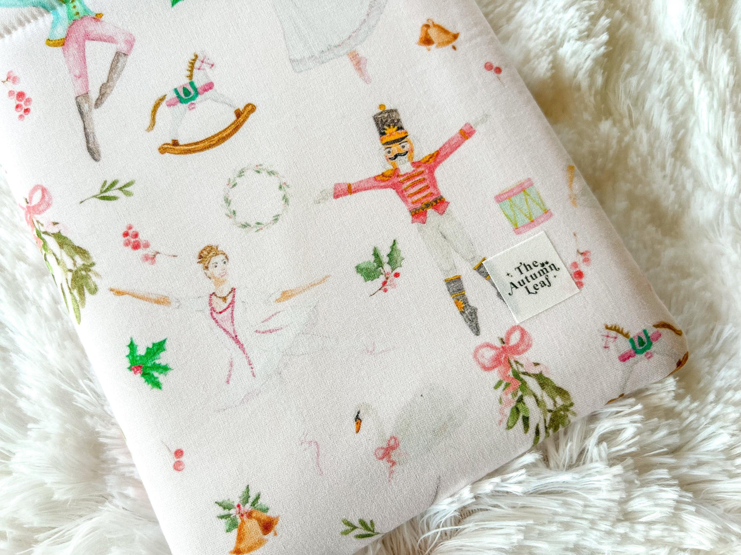 Pink Nutcracker Book Cozy | Christmas Book Cover | Christmas Book Protector | Snowman Book Cover | Cozy Book Cover