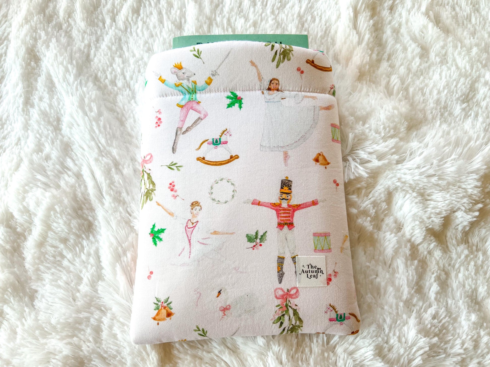 Pink Nutcracker Book Cozy | Christmas Book Cover | Christmas Book Protector | Snowman Book Cover | Cozy Book Cover