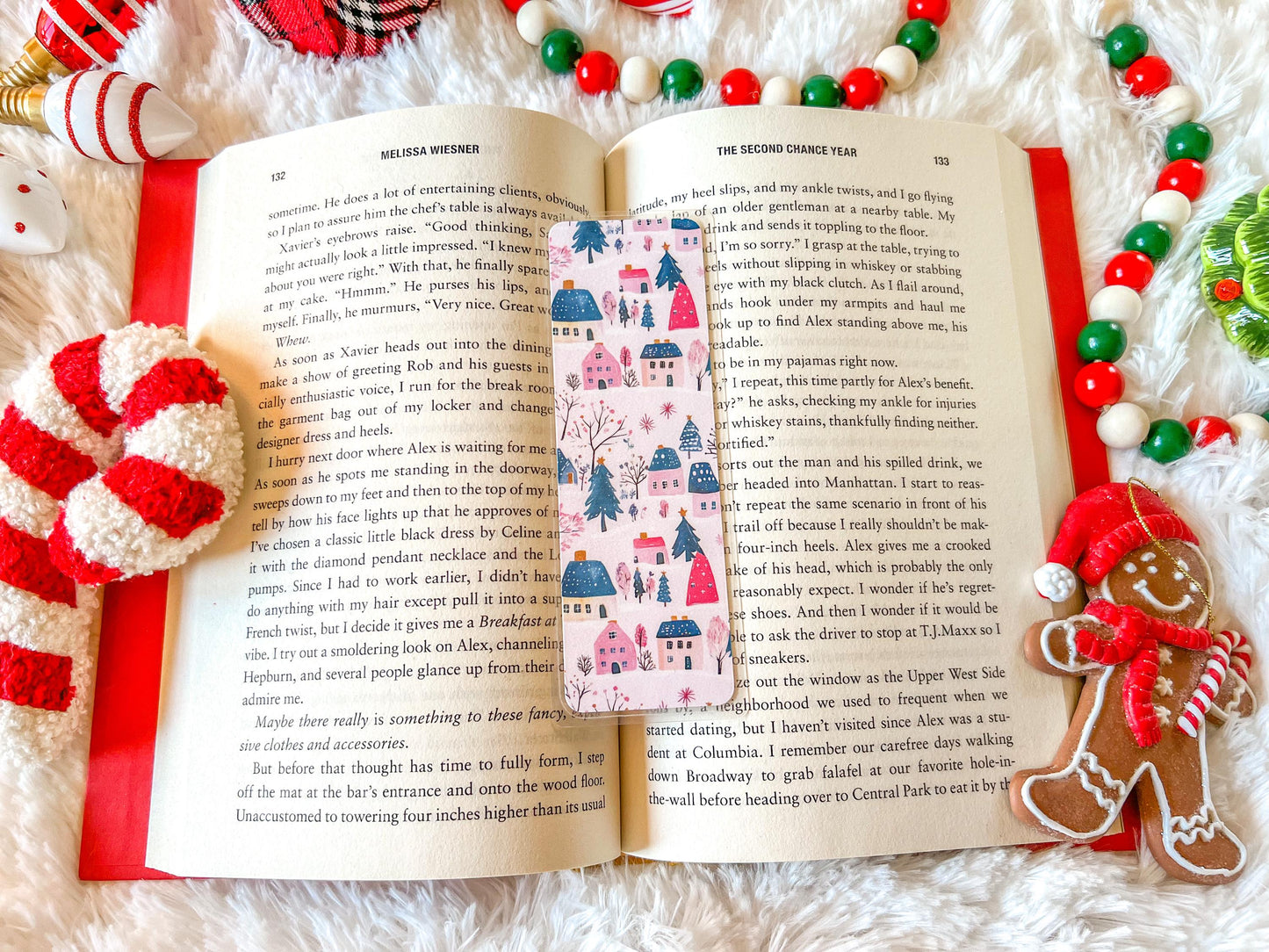Pink Christmas Village | Christmas Bookmark | Winter Bookmark | Gift for Reader | Stocking Stuffer