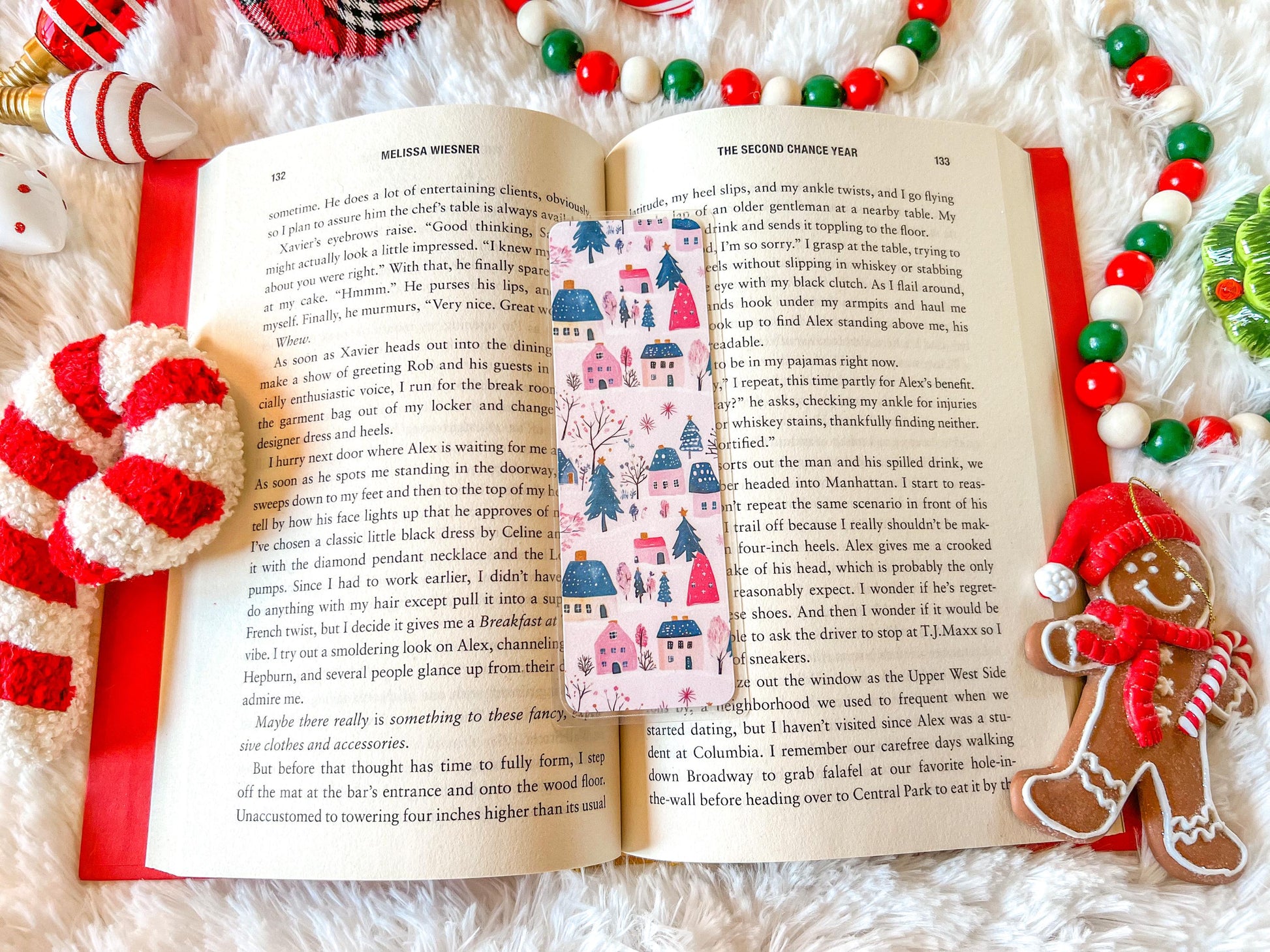Pink Christmas Village | Christmas Bookmark | Winter Bookmark | Gift for Reader | Stocking Stuffer
