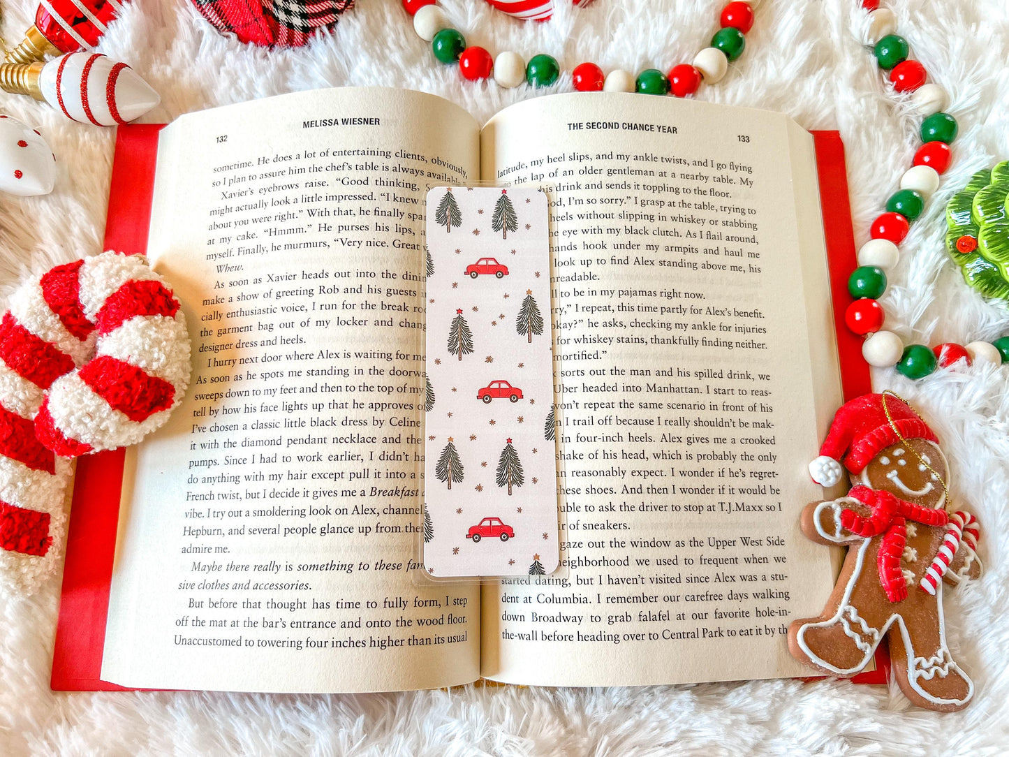 Red Car and Christmas Trees Christmas Bookmark | Christmas Bookmark | Winter Bookmark | Gift for Reader | Gingerbread Bookmark
