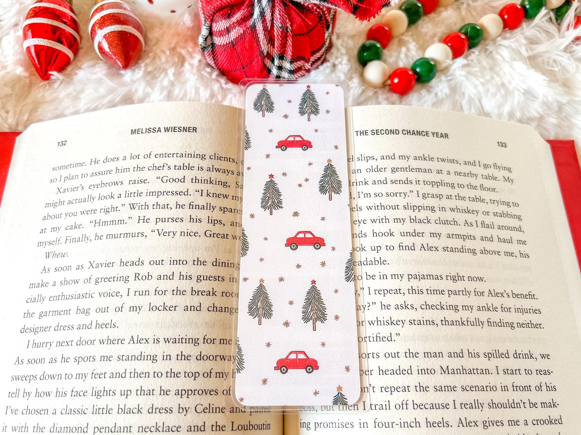 Red Car and Christmas Trees Christmas Bookmark | Christmas Bookmark | Winter Bookmark | Gift for Reader | Gingerbread Bookmark