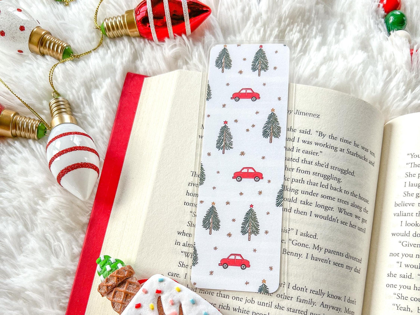 Red Car and Christmas Trees Christmas Bookmark | Christmas Bookmark | Winter Bookmark | Gift for Reader | Gingerbread Bookmark