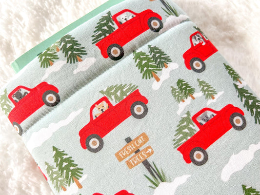 Dogs in Red Trucks Christmas Tree Farm Book Cozy | Christmas Book Cover | Christmas Book Protector | Dog Book Cover | Cozy Book Cover