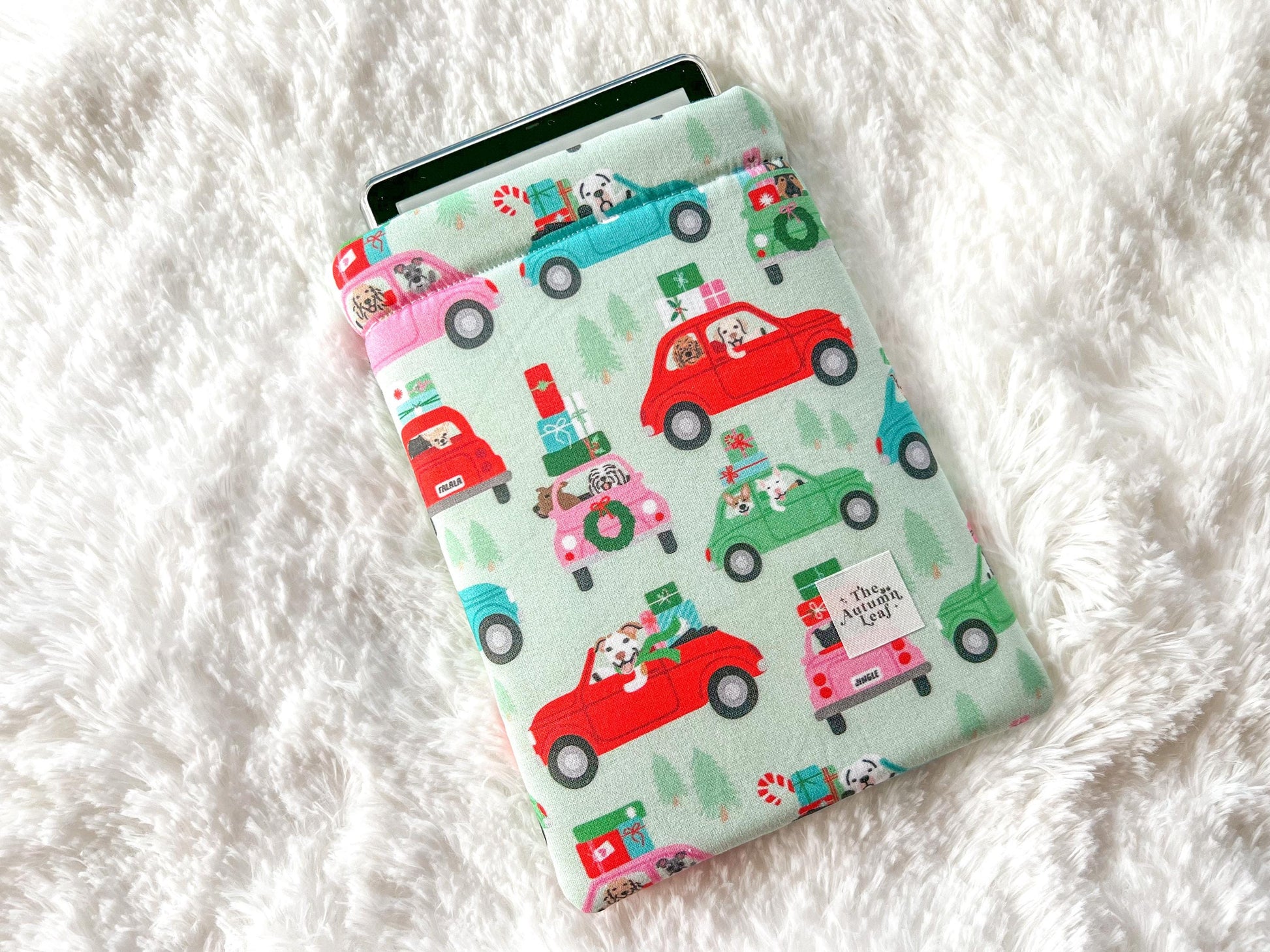 Dogs in Red Cars Christmas Shopping Book Cozy | Christmas Book Cover | Christmas Book Protector | Dog Book Cover | Cozy Book Cover