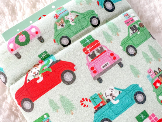 Dogs in Red Cars Christmas Shopping Book Cozy | Christmas Book Cover | Christmas Book Protector | Dog Book Cover | Cozy Book Cover