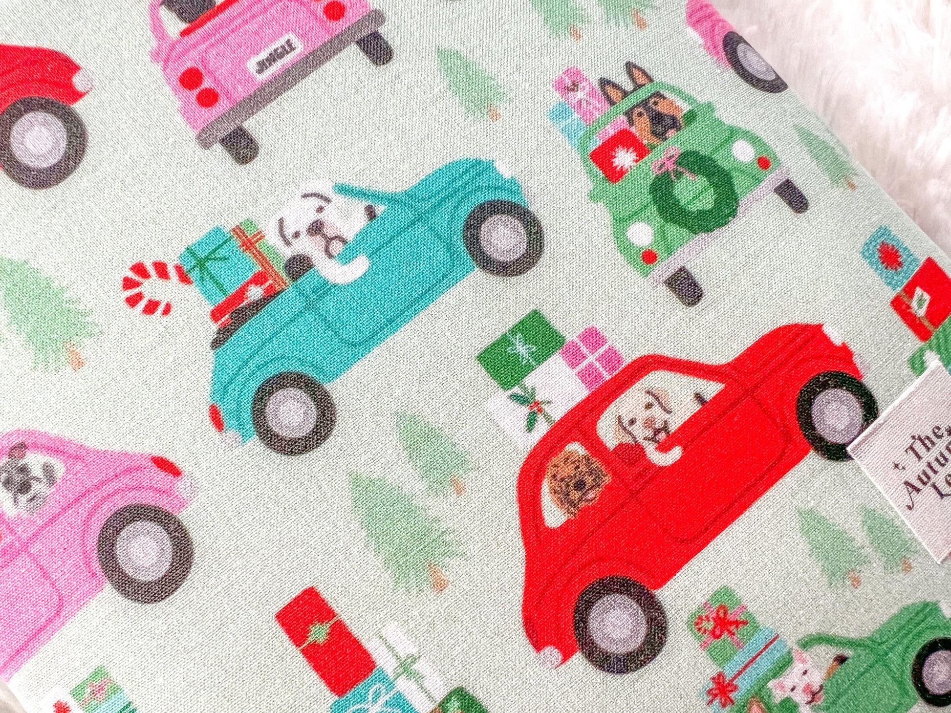 Dogs in Red Cars Christmas Shopping Book Cozy | Christmas Book Cover | Christmas Book Protector | Dog Book Cover | Cozy Book Cover