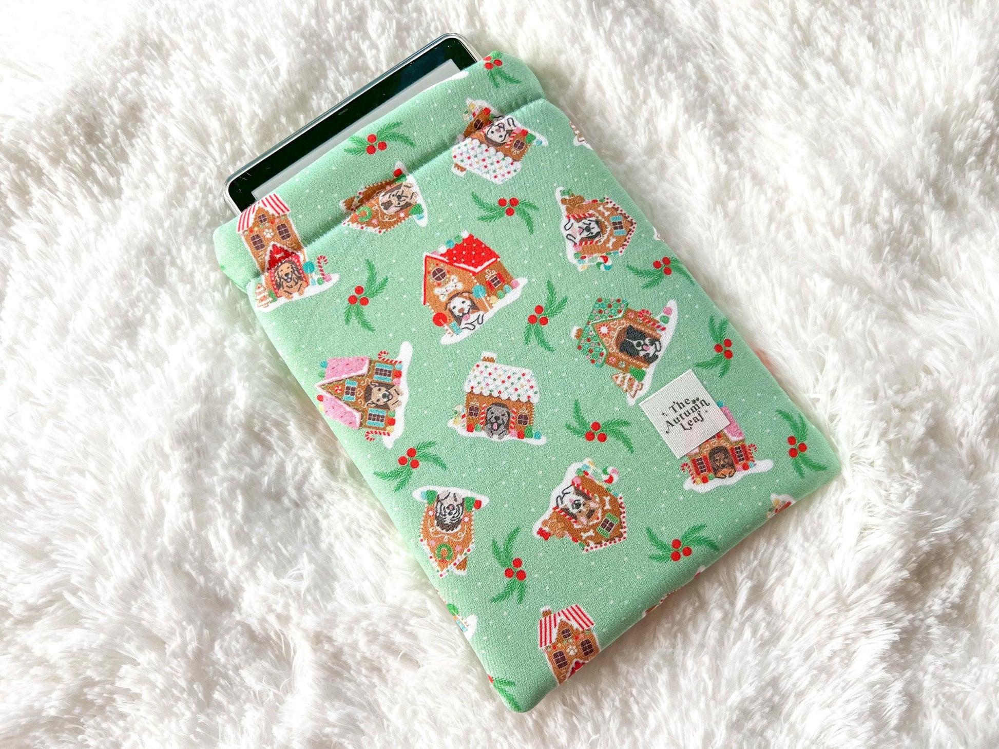 Gingerbread Dog Houses Dogs Christmas Book Cozy | Christmas Book Cover | Christmas Book Protector | Dog Book Cover | Cozy Book Cover