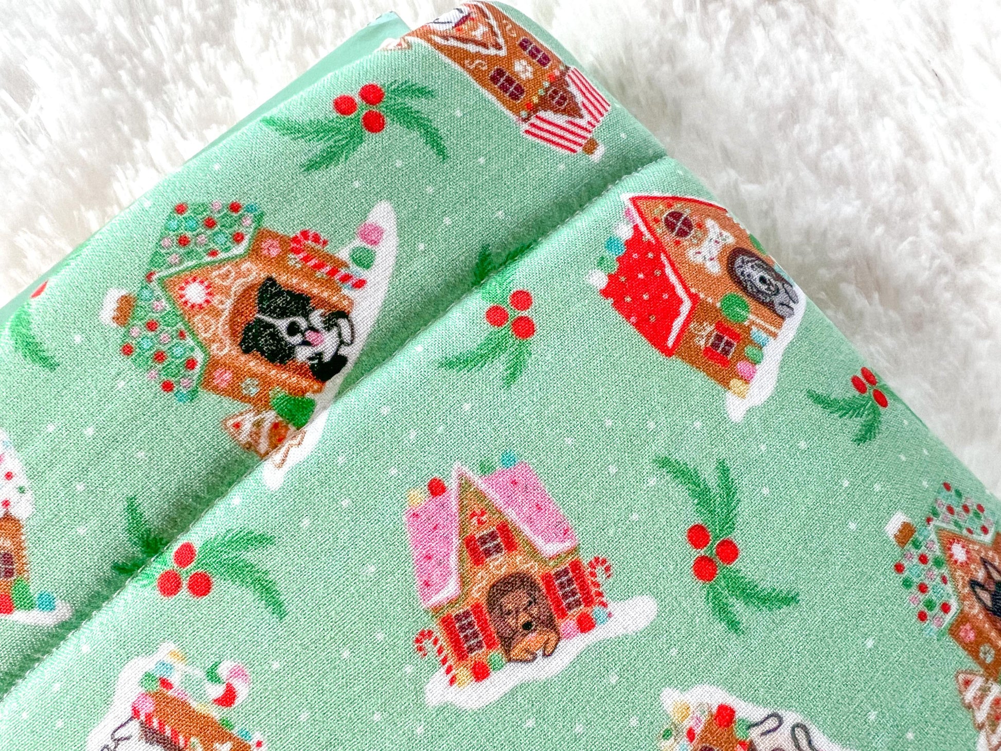 Gingerbread Dog Houses Dogs Christmas Book Cozy | Christmas Book Cover | Christmas Book Protector | Dog Book Cover | Cozy Book Cover