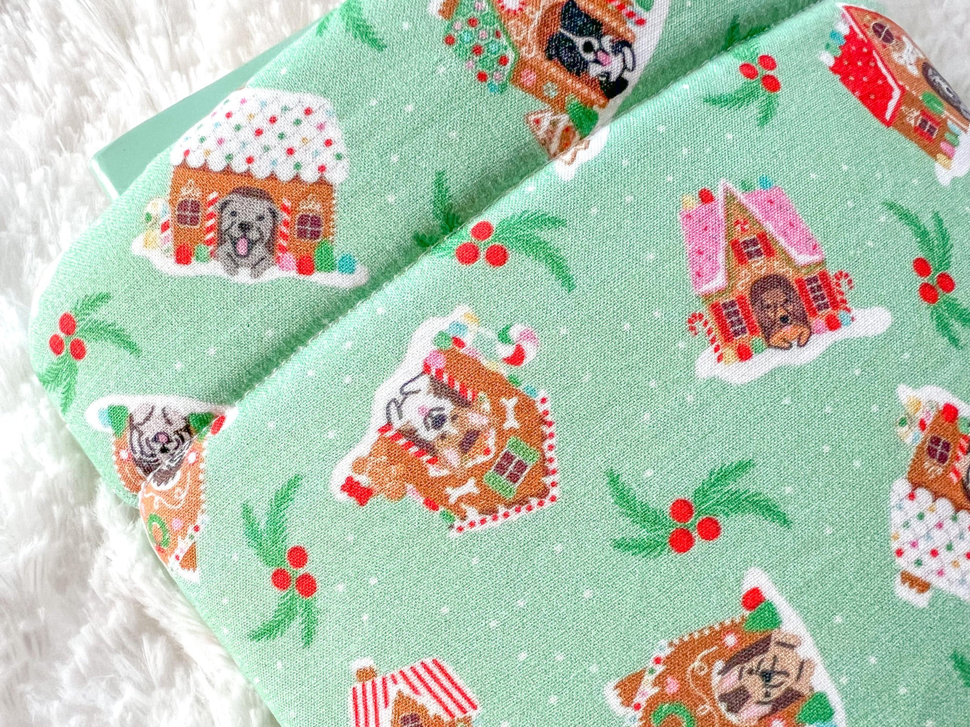 Gingerbread Dog Houses Dogs Christmas Book Cozy | Christmas Book Cover | Christmas Book Protector | Dog Book Cover | Cozy Book Cover