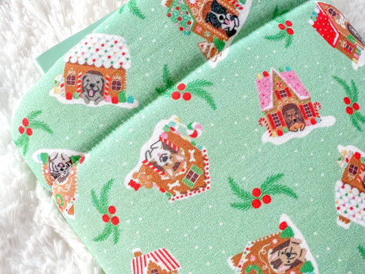 Gingerbread Dog Houses Dogs Christmas Book Cozy | Christmas Book Cover | Christmas Book Protector | Dog Book Cover | Cozy Book Cover