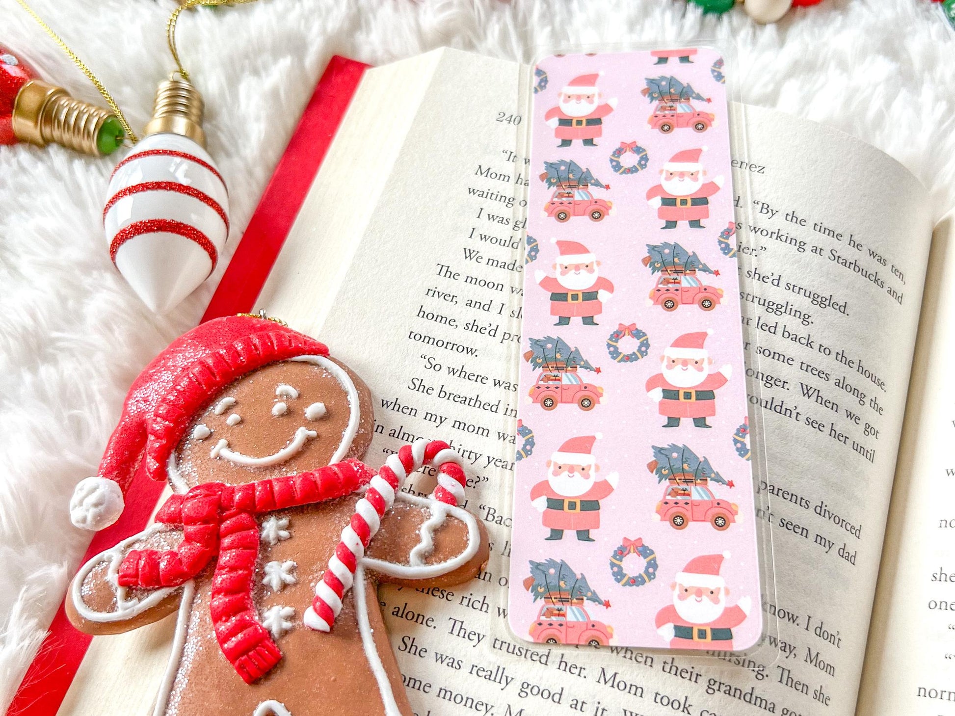 Pink Santa & Red Car with Presents Christmas Bookmark | Christmas Bookmark | Holiday Bookmark | Bookworm Gift | Gift for Reader