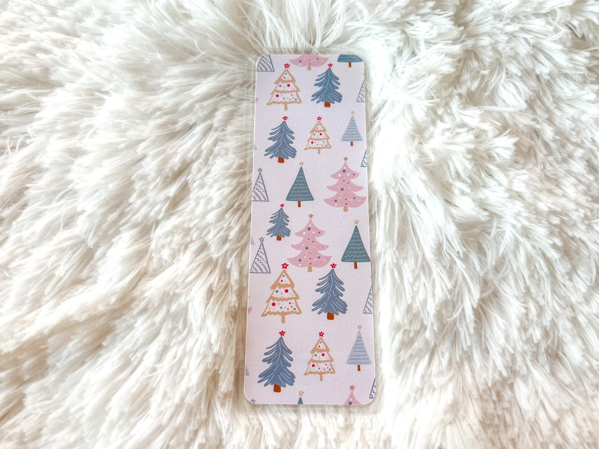 Pink & Gold Christmas Trees Bookmark | Snow Bookmark | Holiday Bookmark | Bookworm Gift | Gift for Reader | Winter Bookmark