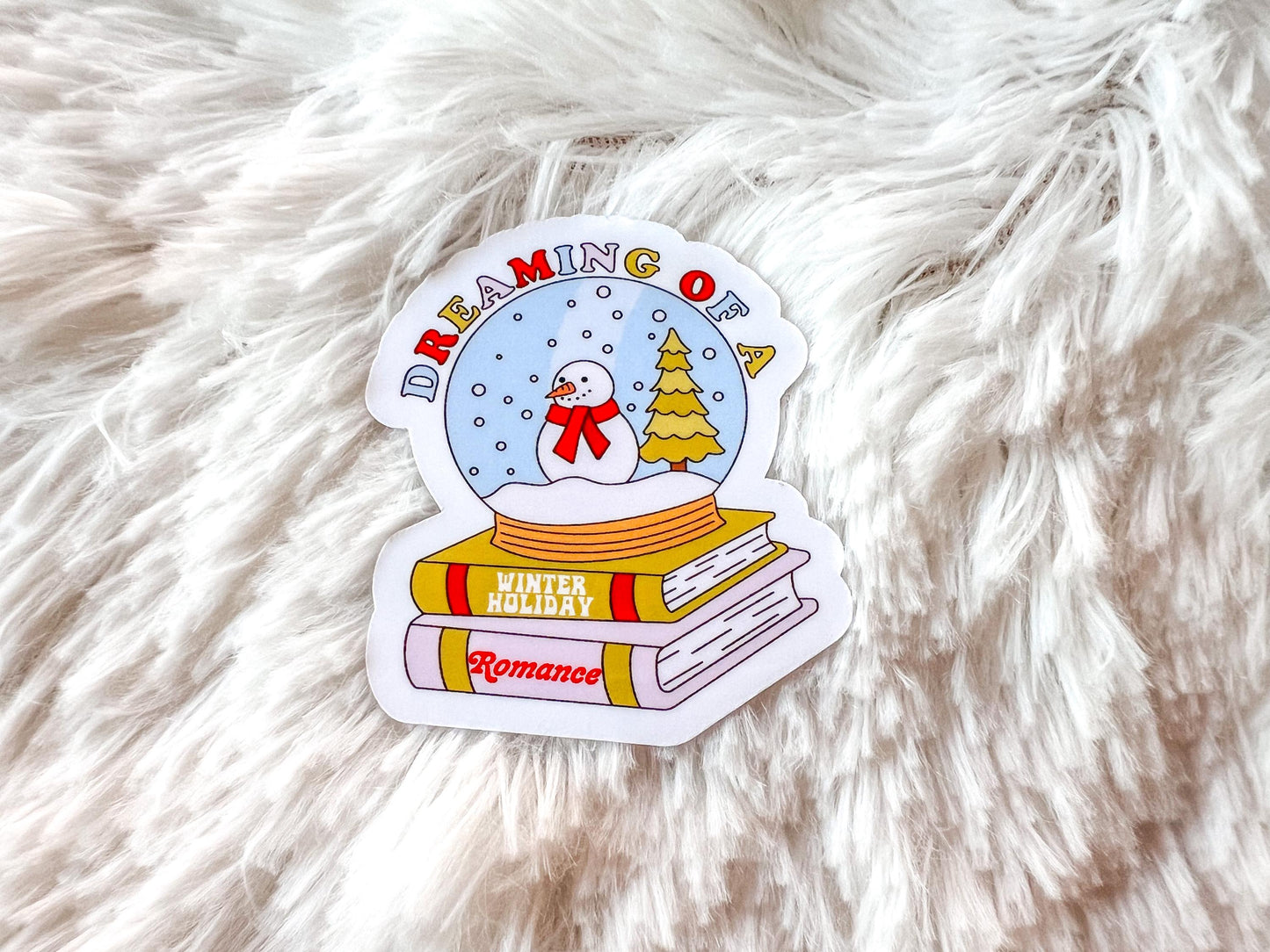 Dreaming of a Winter Holiday Romance Christmas Snow Globe Vinyl Sticker