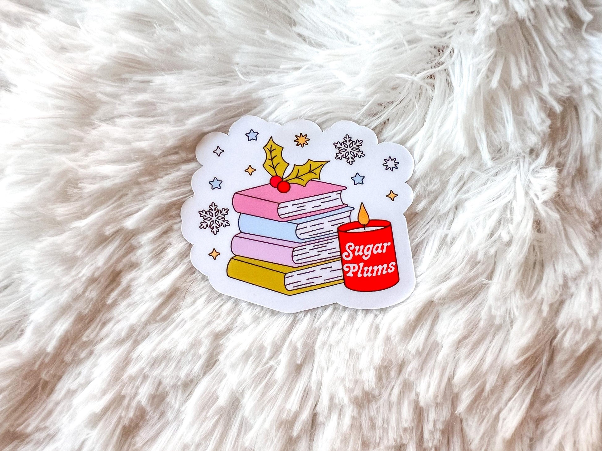 Christmas Book Stack & Candle Vinyl Sticker