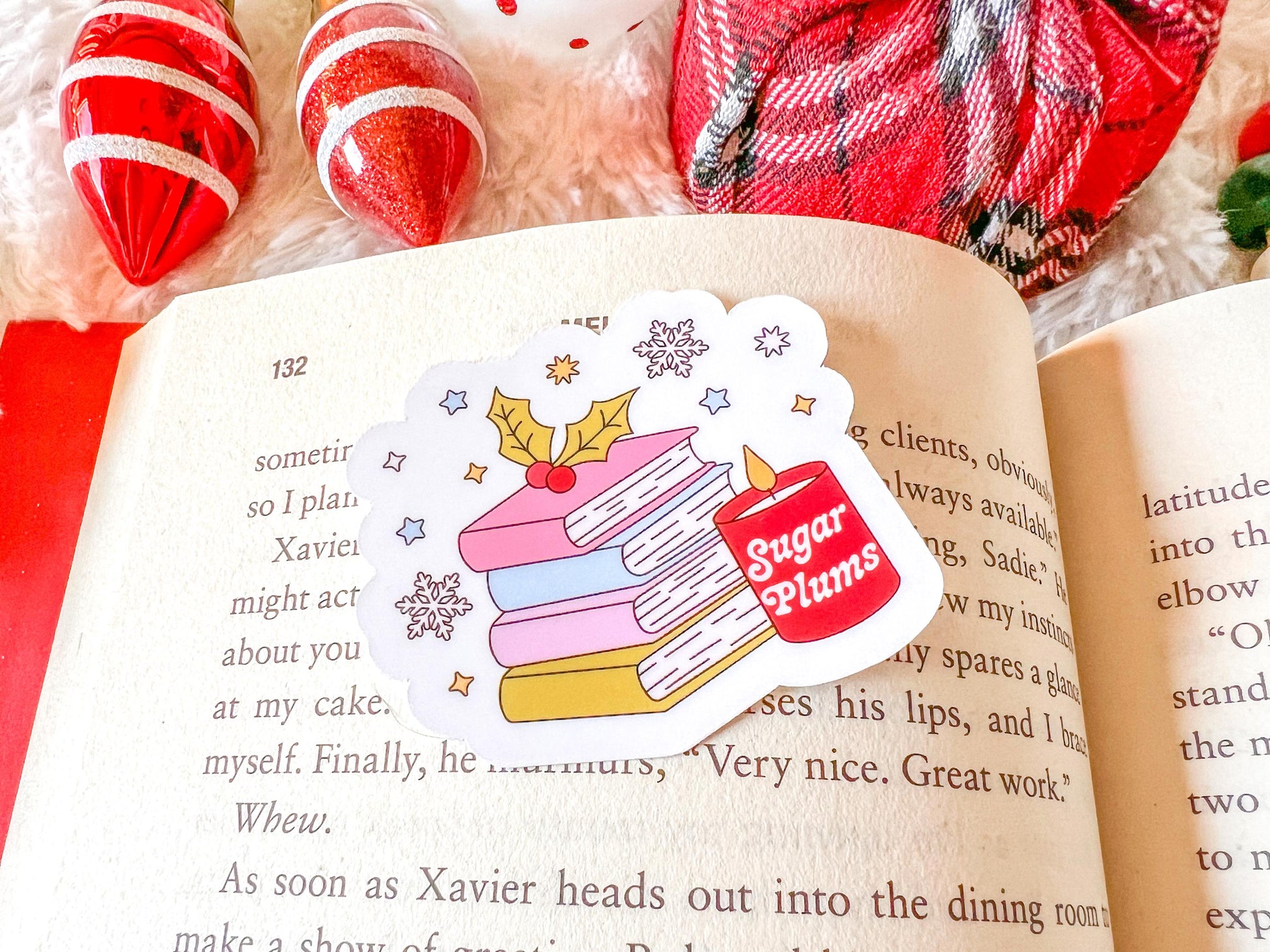 Christmas Book Stack & Candle Vinyl Sticker
