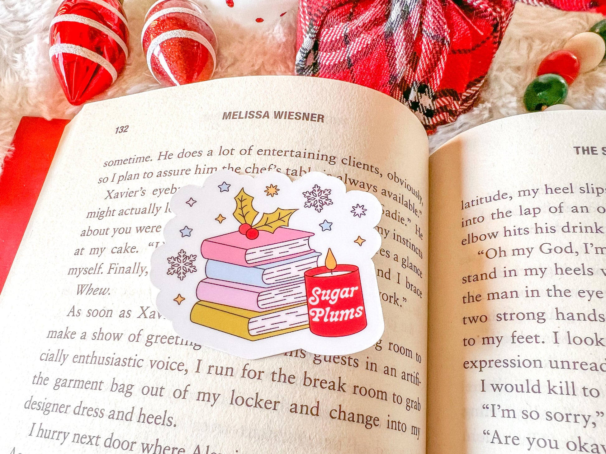 Christmas Book Stack & Candle Vinyl Sticker