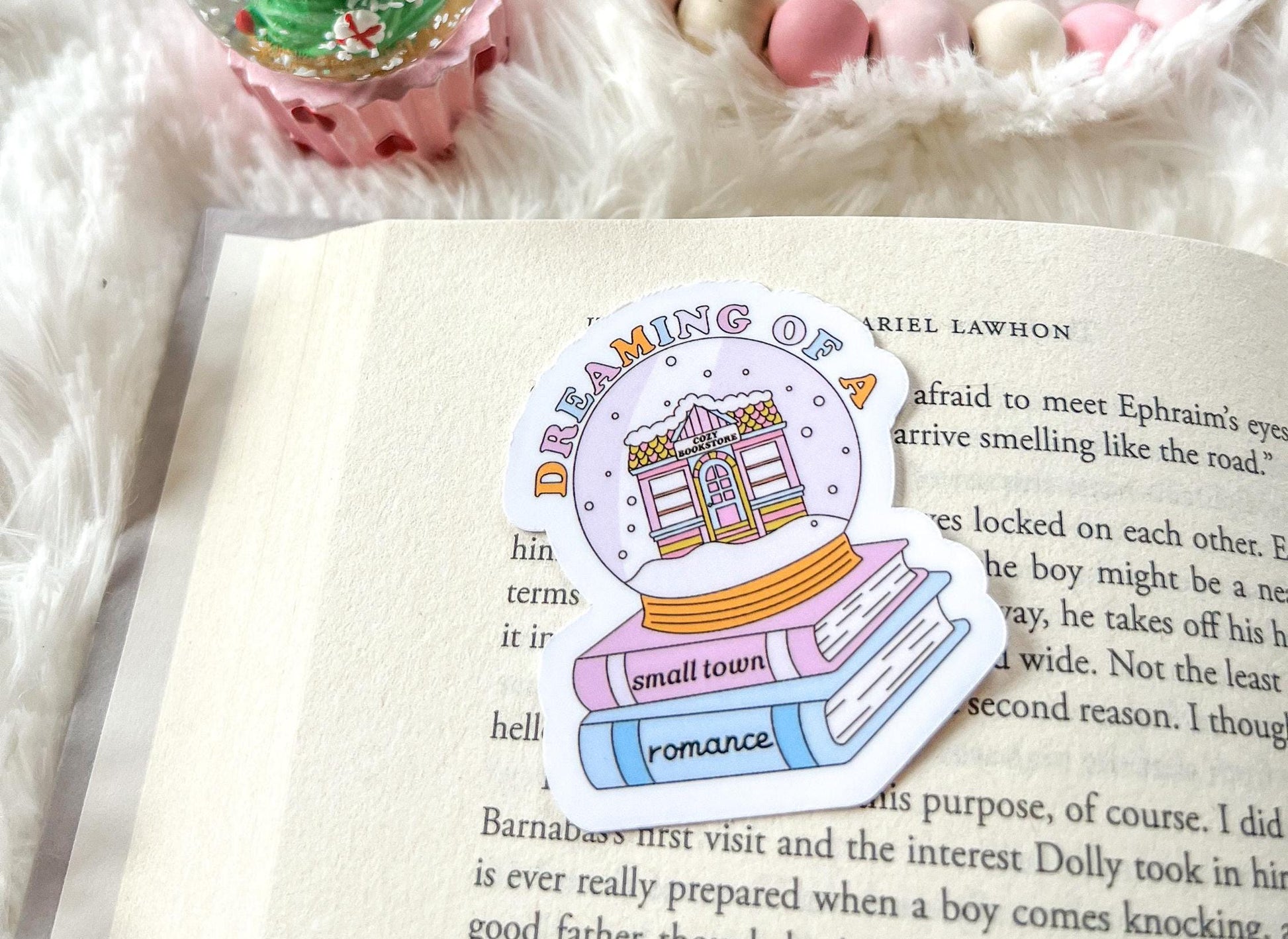 Dreaming of a Small Town Romance Bookish Christmas Snow Globe Vinyl Sticker