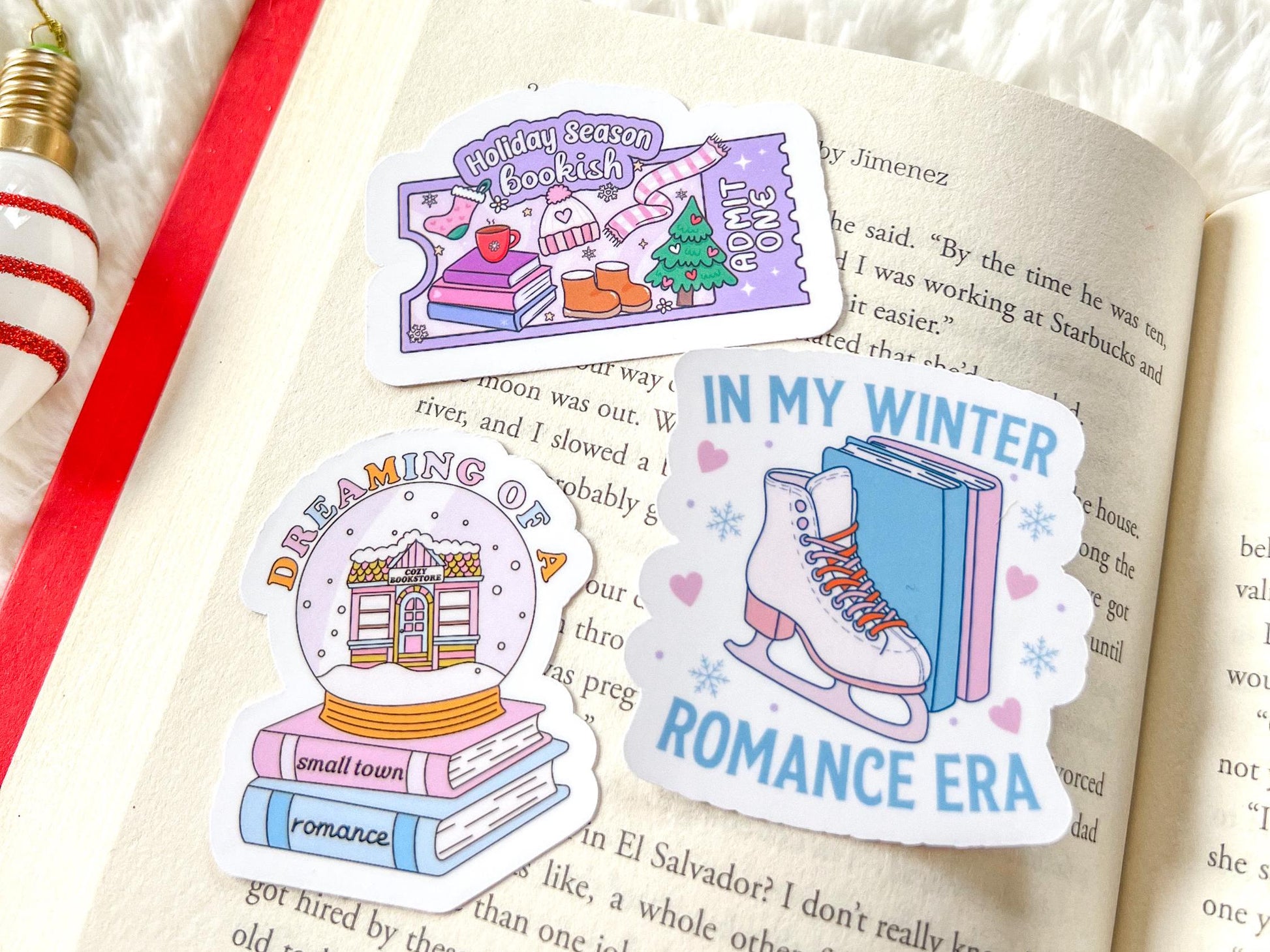 Winter Romance Era Ice Skates & Books Vinyl Christmas Sticker