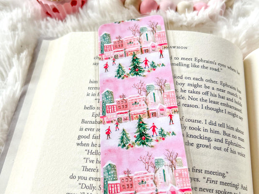 Christmas Ice Skating in the City Bookmark | Christmas Bookmark | Winter Bookmark | Gift for Reader | Christmas Lights Bookmark