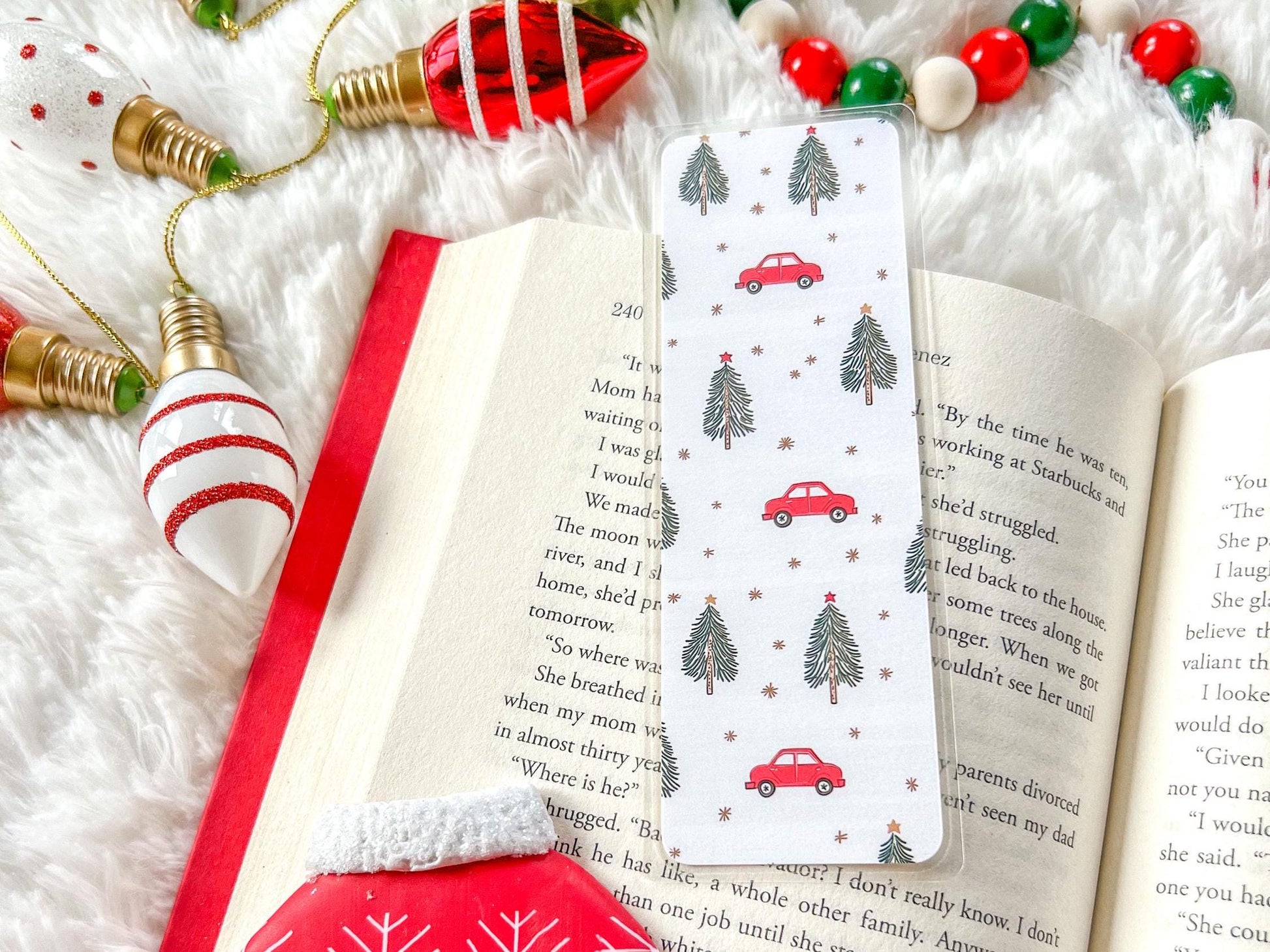 Red Car and Christmas Trees Christmas Bookmark | Christmas Bookmark | Winter Bookmark | Gift for Reader | Gingerbread Bookmark