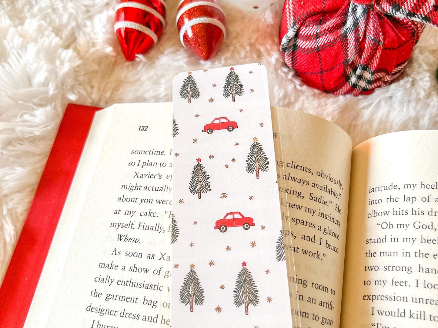 Red Car and Christmas Trees Christmas Bookmark | Christmas Bookmark | Winter Bookmark | Gift for Reader | Gingerbread Bookmark