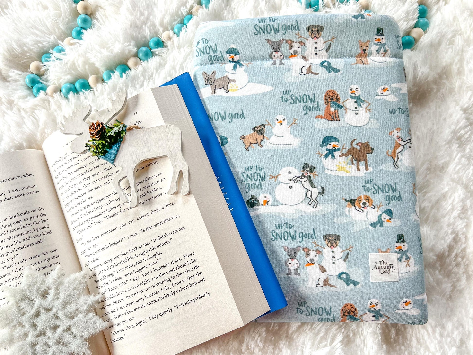 Winter Dogs Up to Snow Good Christmas Book Cozy | Christmas Book Cover | Christmas Book Protector | Dog Book Cover | Cozy Book Cover