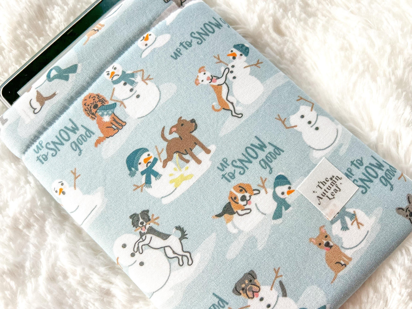 Winter Dogs Up to Snow Good Christmas Book Cozy | Christmas Book Cover | Christmas Book Protector | Dog Book Cover | Cozy Book Cover